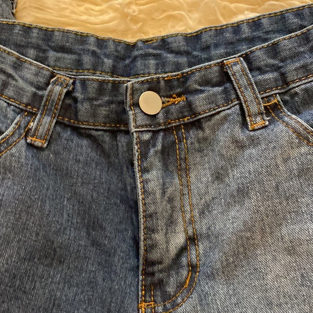 Funky Reworked Spliced Raw Hem Straight Leg High Rise Women’s Denim Jeans - Picture 3 of 12